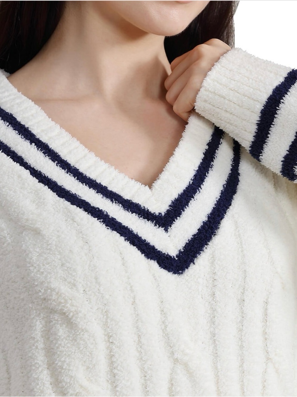 Sunday Citizen Snug Lite Braided V Neck Pullover Off White - Picture 2 of 5